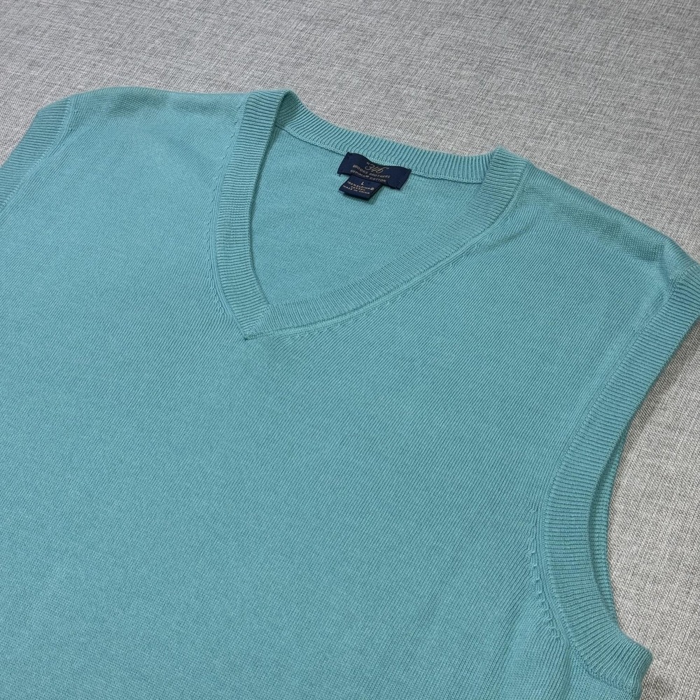 Brooks Brothers V-Neck Sweater Vest Mens Large Blue Supima Cotton Lightweight